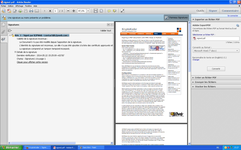 Screenshot de l'import de certificat
